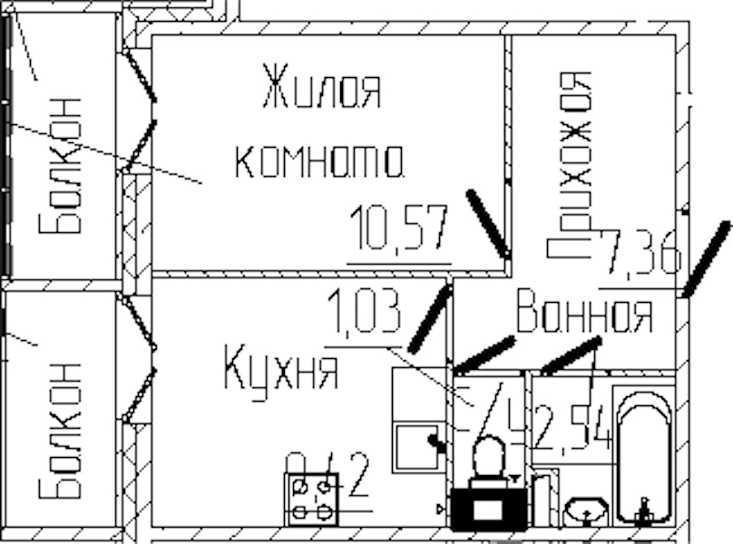 1-комнатная квартира 32.96 м², 2/6 эт., ЖК «SERTOLOVO PARK»